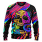 Skull And Moth Neon Night Sweater For Art Lovers Holidays Parties And Comfortable Wear