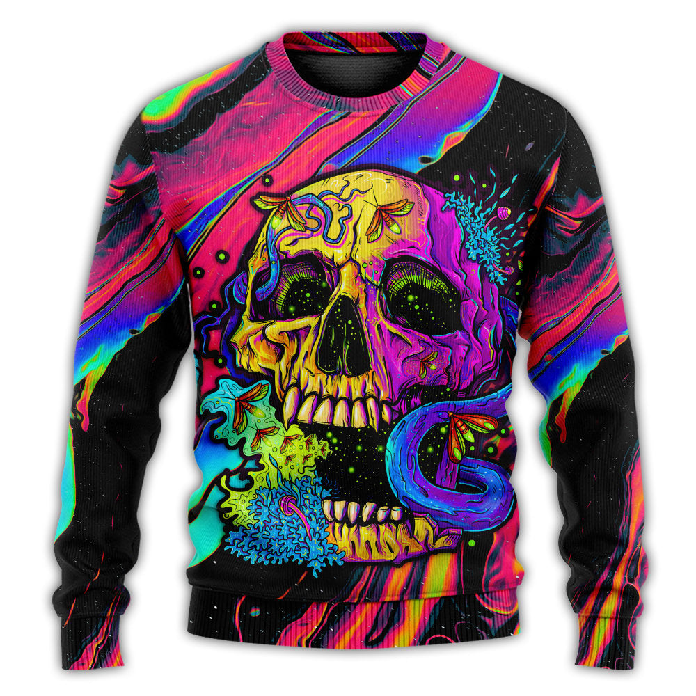 Skull And Moth Neon Night Sweater For Art Lovers Holidays Parties And Comfortable Wear