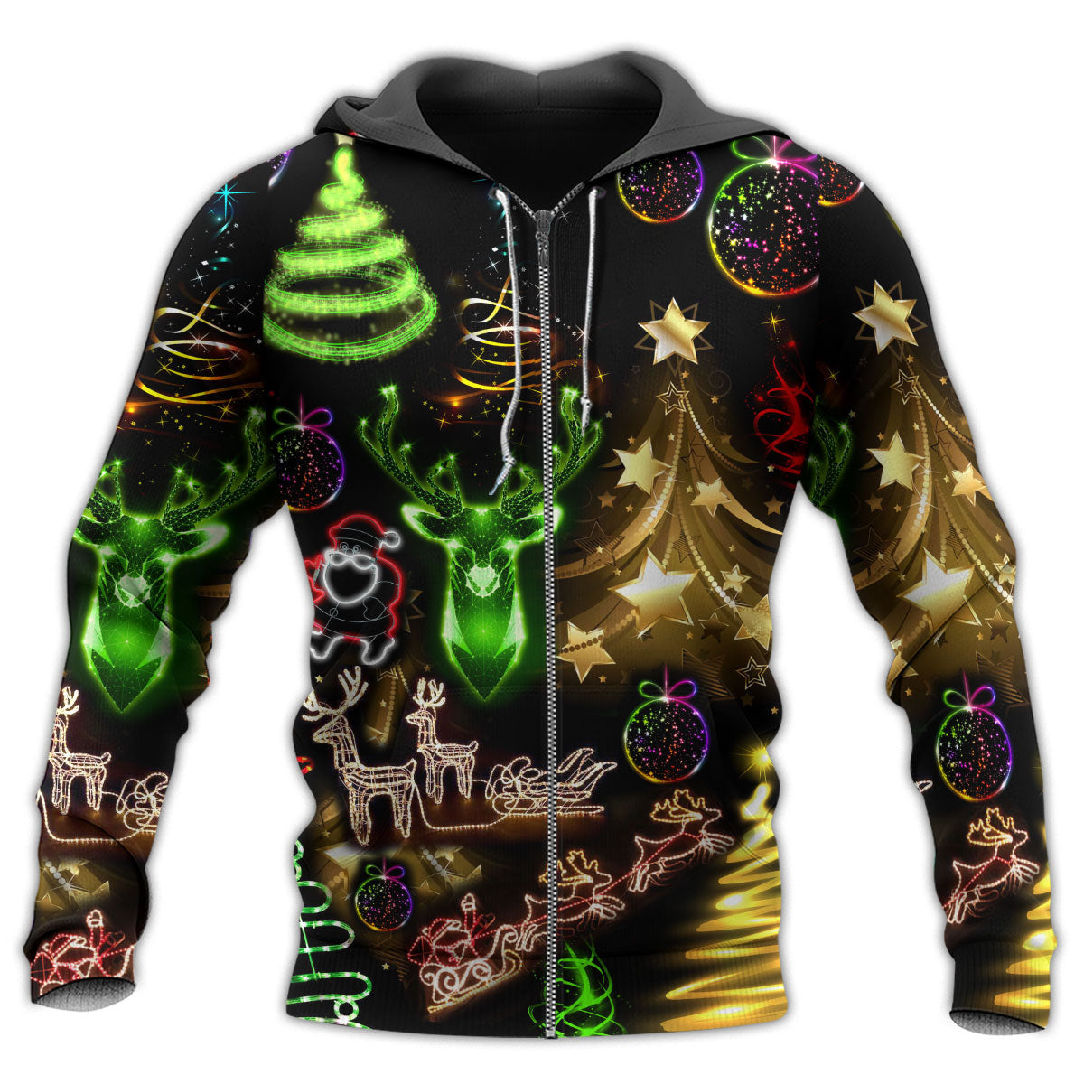 Neon Christmas Tree Snowman Hoodie For Festive Family Moments Winter Wear And Holiday Gift Ideas