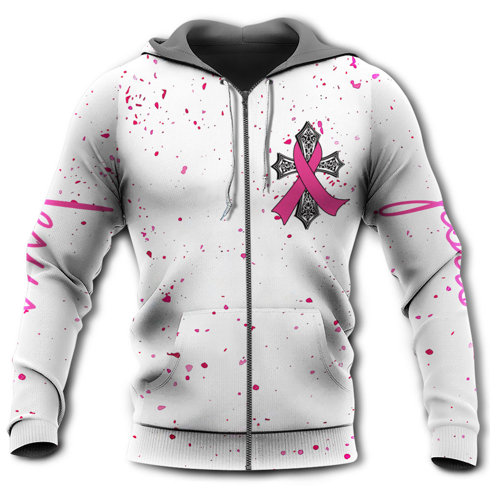 Pink Breast Cancer Awareness Ribbon Message Hoodie For Supportive Everyday Style Seasonal Events And Gifting