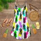 Fruit Pineapple Tropical V-Neck Sleeveless Cami Dress For Beach Trips And Resort Vacations