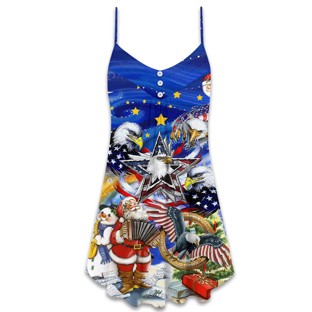 Patriotic Flag Eagle Victory V-Neck Sleeveless Cami Dress For Festivals Travel And Relaxed Casual Summer Wear