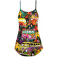 Hippie Bus Peace Life Colorful V-Neck Sleeveless Cami Dress For Festivals Travel And Relaxed Casual Summer Wear