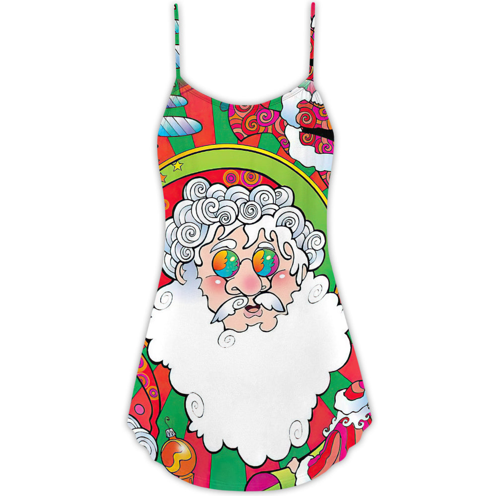 Christmas Hippie Santa Psychedelic – Women's Summer Sleeveless V-Neck Camisole Dress