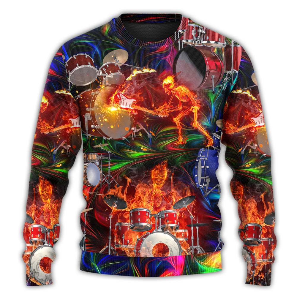 Drum Is My Fire Skull Sweater For Fantasy Fans Casual Outings And Weekend Adventures