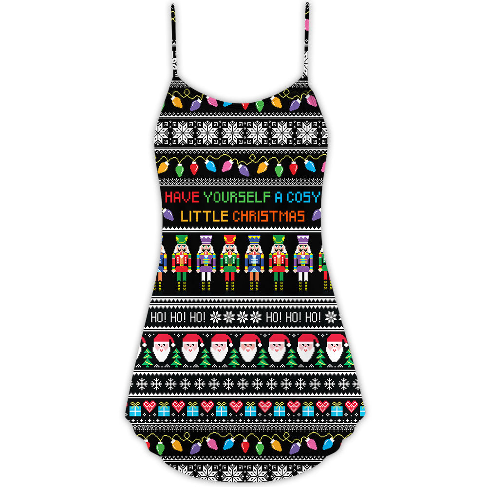 Cozy Little Christmas V-Neck Sleeveless Cami Dress For Holiday Celebrations Vacations And Cheerful Casual Wear