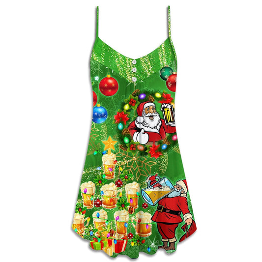 Funny Santa Drinking Party Christmas Lights V-Neck Sleeveless Cami Dress For Festive Events And Casual Summer Styling