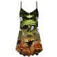 Halloween Crazy Pumpkin Ghost V-Neck Sleeveless Cami Dress For Festivals Travel And Relaxed Casual Summer Wear