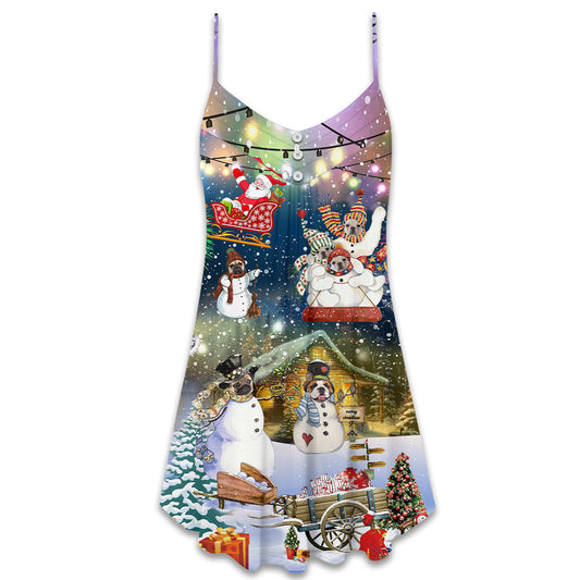 Dogs Snowy Night Merry Christmas V-Neck Sleeveless Cami Dress For Festive Events And Casual Summer Styling