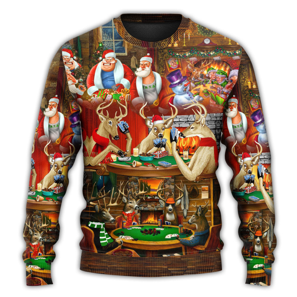 Christmas Poker Night Santa And Friends Sweater For Winter Parties Seasonal Adventures And Relaxed Everyday Styling
