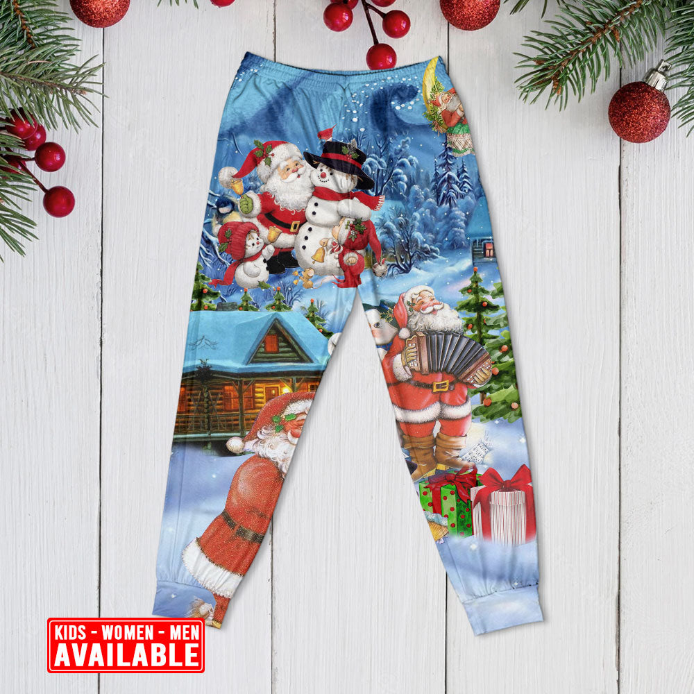 Santa And Snowman Friends Christmas Long Sleeve Pajamas Set For Holiday Bedtime And Cozy Home Wear