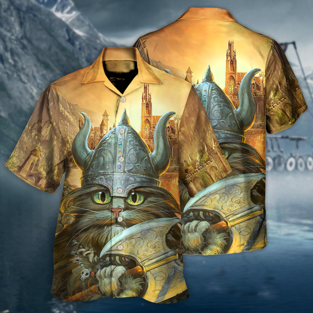 Viking Cat Adventure Purr Pillage Hawaiian Shirt Summer Design Detail For Tropical Vacations