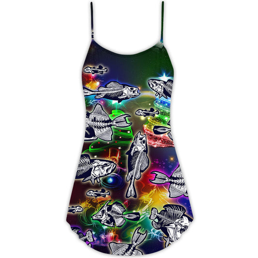 Fishing Merry Christmas Vibe – Women's Summer Sleeveless V-Neck Camisole Dress