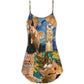 Cat Dreaming Of Stars V-Neck Sleeveless Cami Dress For Vacations And Casual Warm Weather Wear
