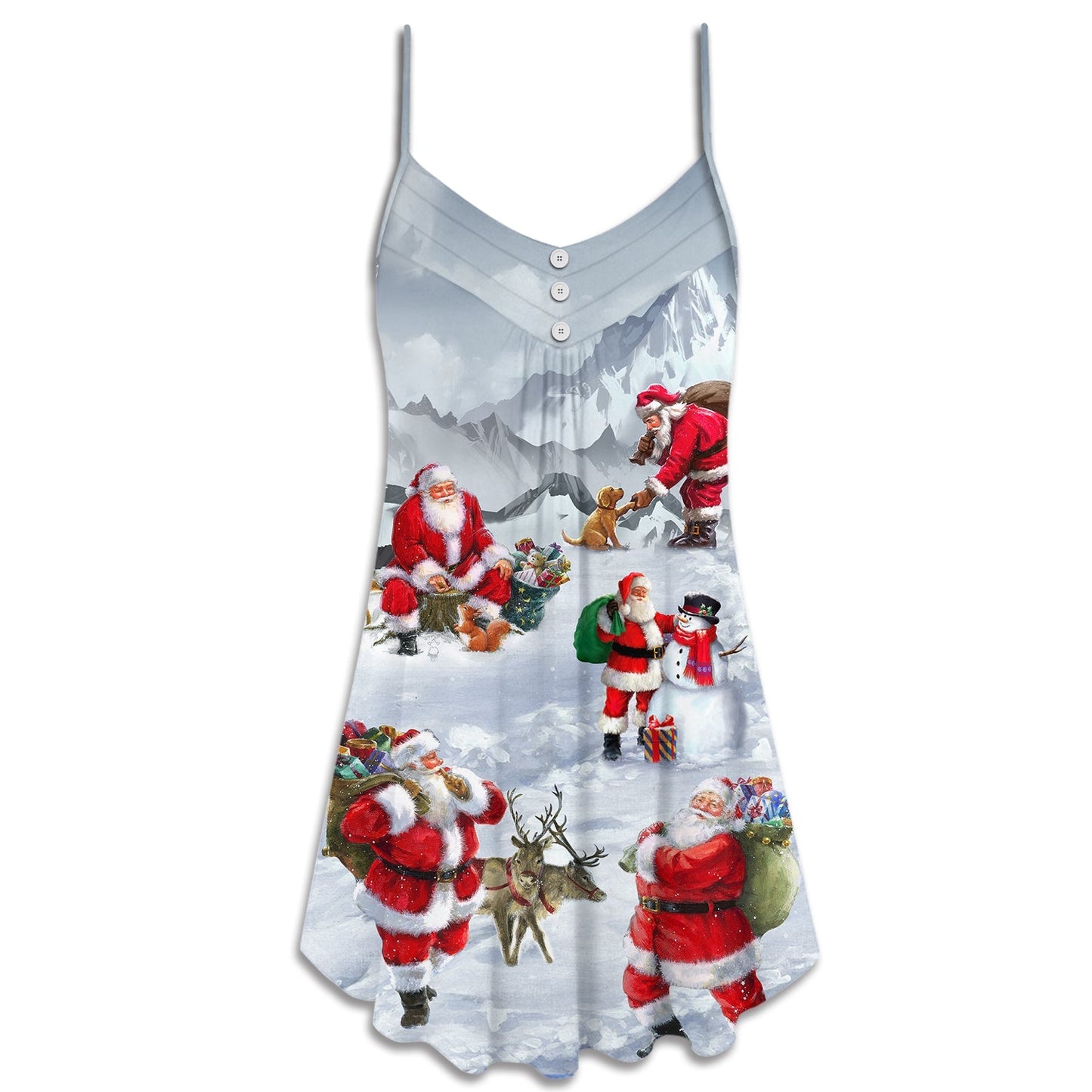 Santa Snow Mountain Art V-Neck Sleeveless Cami Dress For Summer Events And Comfortable Everyday Style