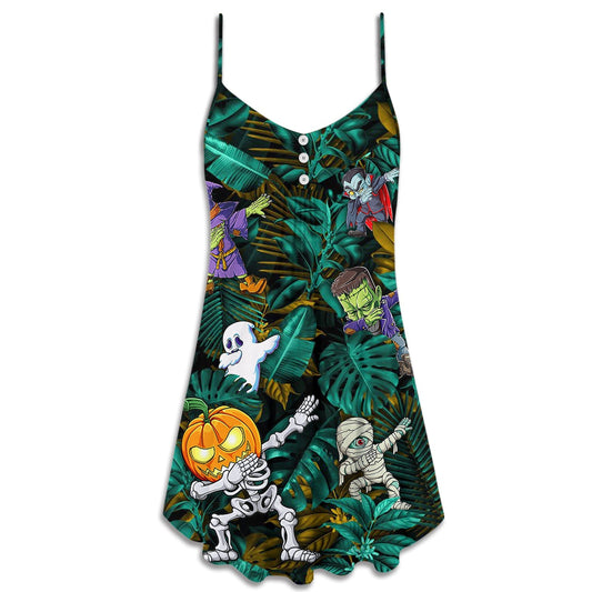 Halloween Dabbing Skeleton Zombie Style – Women's Summer Sleeveless V-Neck Camisole Dress