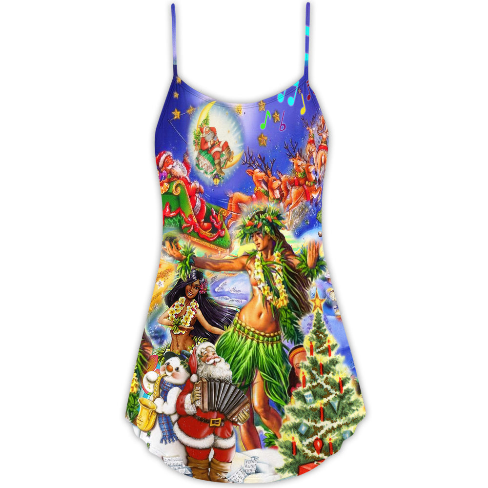 Christmas Island Aloha Holiday Vibes V-Neck Sleeveless Cami Dress For Festive Events And Casual Summer Styling
