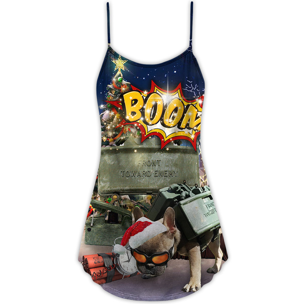 Winter Sword And Dog Snow Night V-Neck Sleeveless Cami Dress For Holiday Parties And Relaxed Vacation Wear