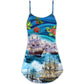 Sailing Merry Christmas Starry Night V-Neck Sleeveless Cami Dress For Vacations And Casual Warm Weather Wear