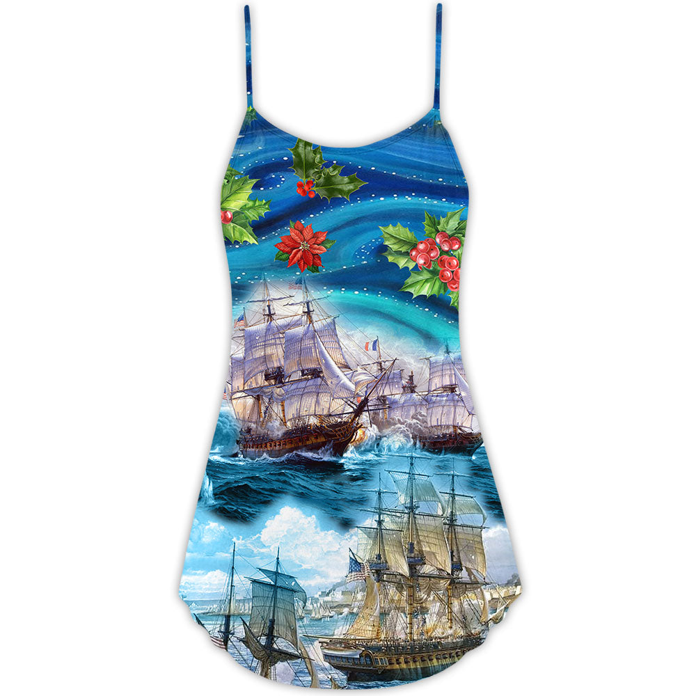 Sailing Starry Night Christmas V-Neck Sleeveless Cami Dress For Festivals Travel And Relaxed Casual Summer Wear