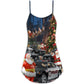 Christmas Santa Police Car Merry V-Neck Sleeveless Cami Dress For Summer Events And Comfortable Everyday Style
