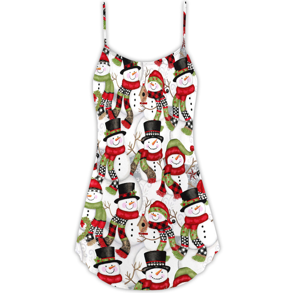 Snowman Family Christmas Joy V-Neck Sleeveless Cami Dress For Festive Events And Casual Summer Styling