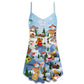 Festive Holiday Greeting Christmas V-Neck Sleeveless Cami Dress For Festive Events And Casual Summer Styling