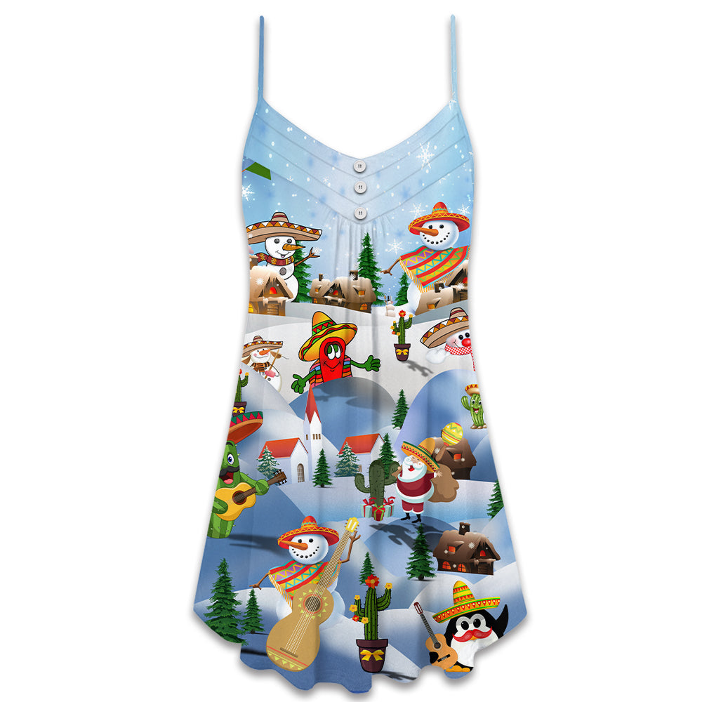 Festive Holiday Greeting Christmas V-Neck Sleeveless Cami Dress For Festive Events And Casual Summer Styling