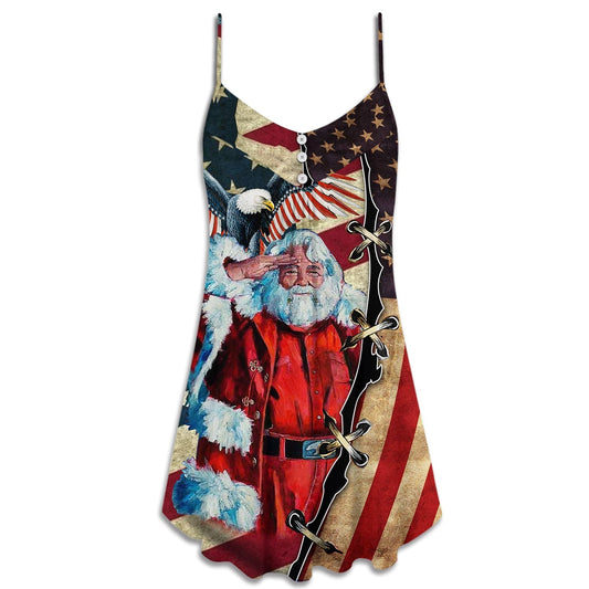 Christmas Patriotic Santa Flag Theme – Women's Summer Sleeveless V-Neck Camisole Dress