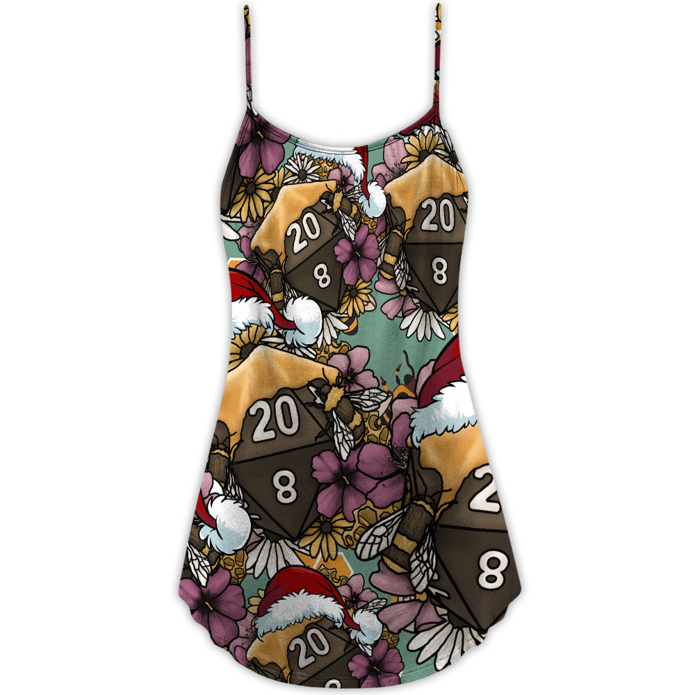Christmas Honey Bee Dice Holiday Vibe V-Neck Sleeveless Cami Dress For Festive Events And Casual Summer Styling