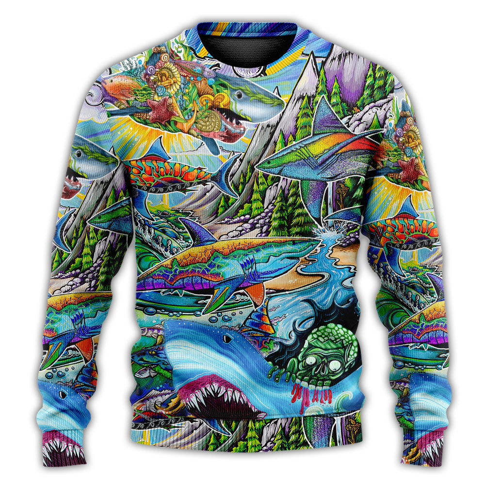 Hippie Colorful Shark Peace Sweater For Festival Adventures Vacations And Relaxed Daily Styling