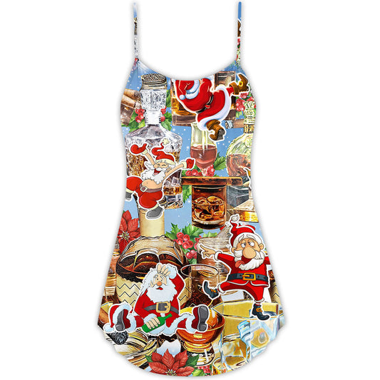 Wine Santa Merry Christmas Snow – Women's Summer Sleeveless V-Neck Camisole Dress