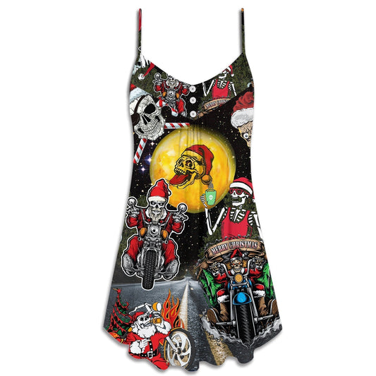 Christmas Santa Skull Racing Holiday – Women's Summer Sleeveless V-Neck Camisole Dress