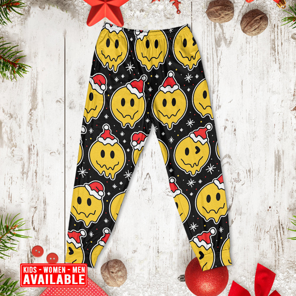 Smiling Face With Santa Hat Christmas Long Sleeve Pajamas Set For Winter Nights And Thoughtful Gifting