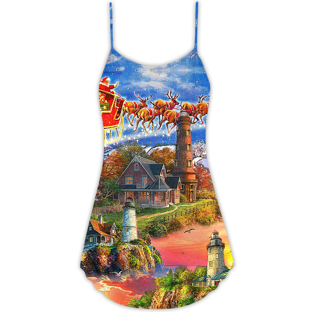 Lighthouse Shine Through Darkness V-Neck Sleeveless Cami Dress For Summer Events And Comfortable Everyday Style