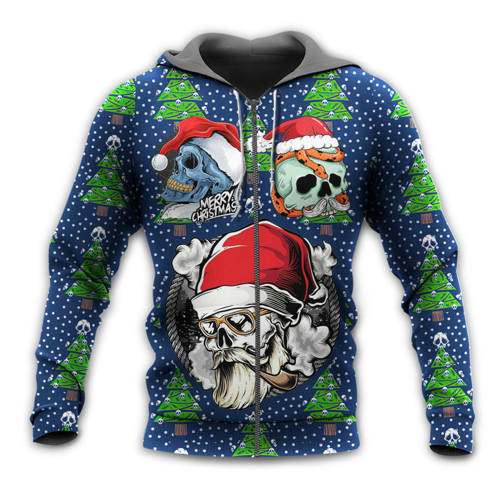 Christmas Skull Santa Hat Snow Hoodie For Christmas Events Holiday Travel And Comfortable Casual Outfits