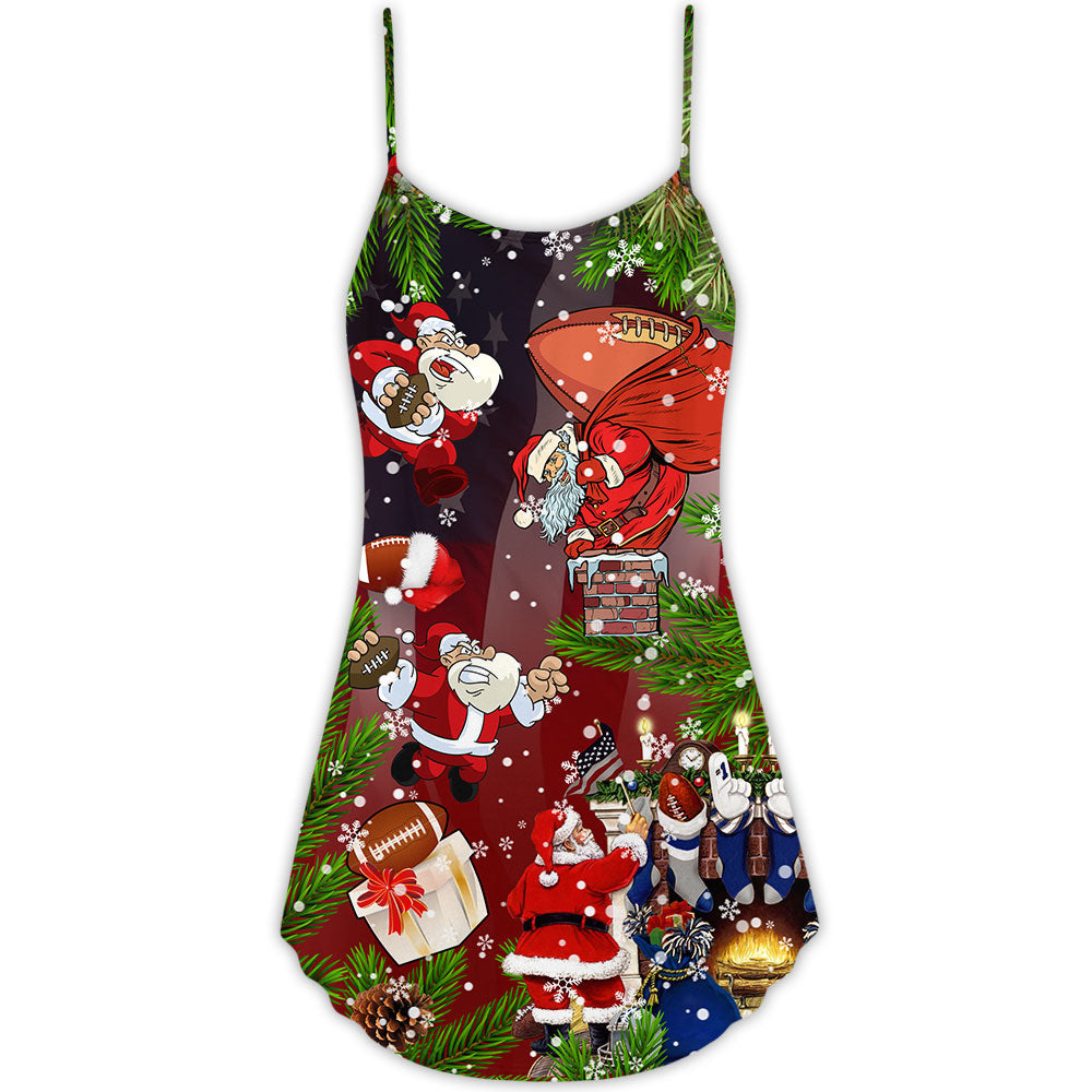 Christmas Football Santa Fan V-Neck Sleeveless Cami Dress For Festivals Travel And Relaxed Casual Summer Wear