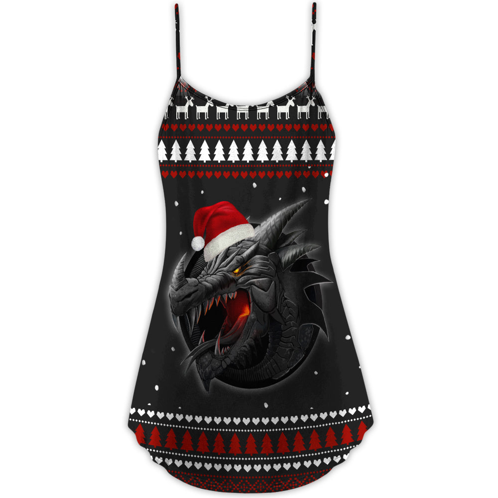Christmas Dragon Strong Merry Xmas – Women's Summer Sleeveless V-Neck Camisole Dress
