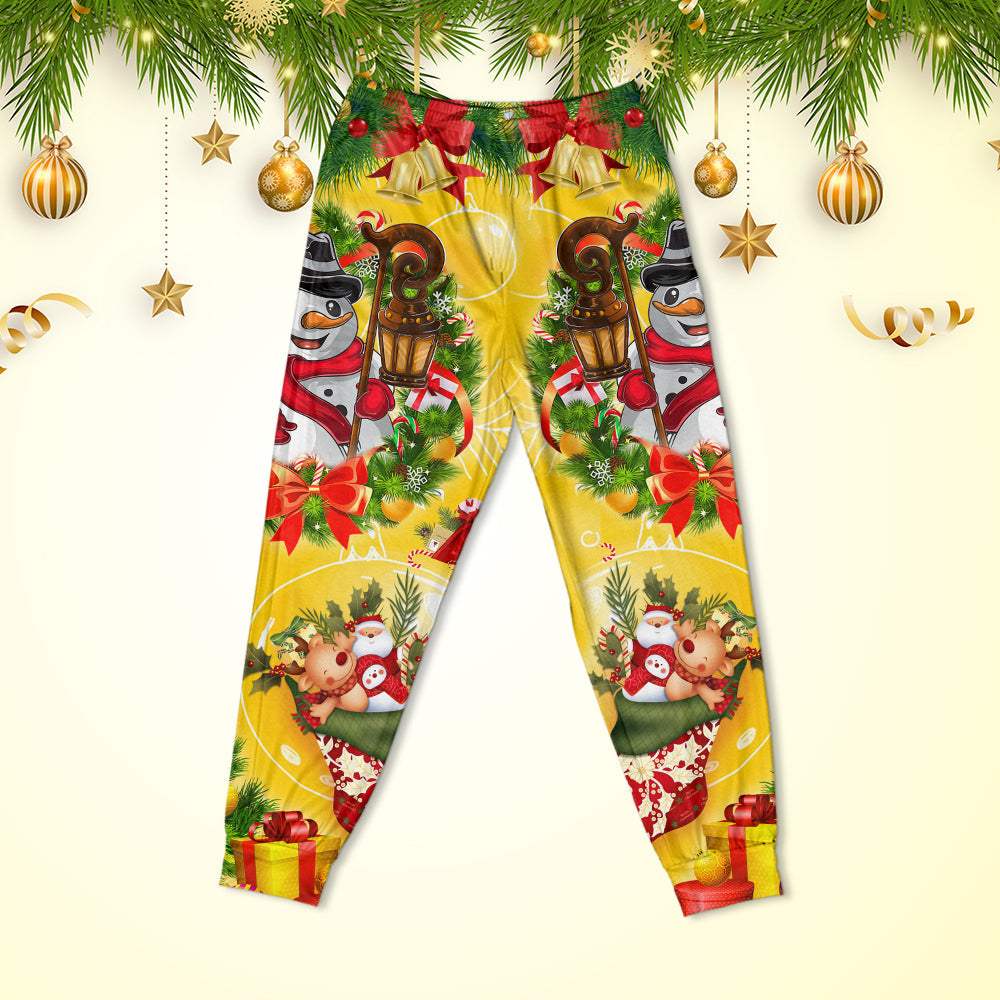 Happy Snowman Christmas Tree Lights Long Sleeve Pajamas Set For Festive Sleepovers And Family Photos