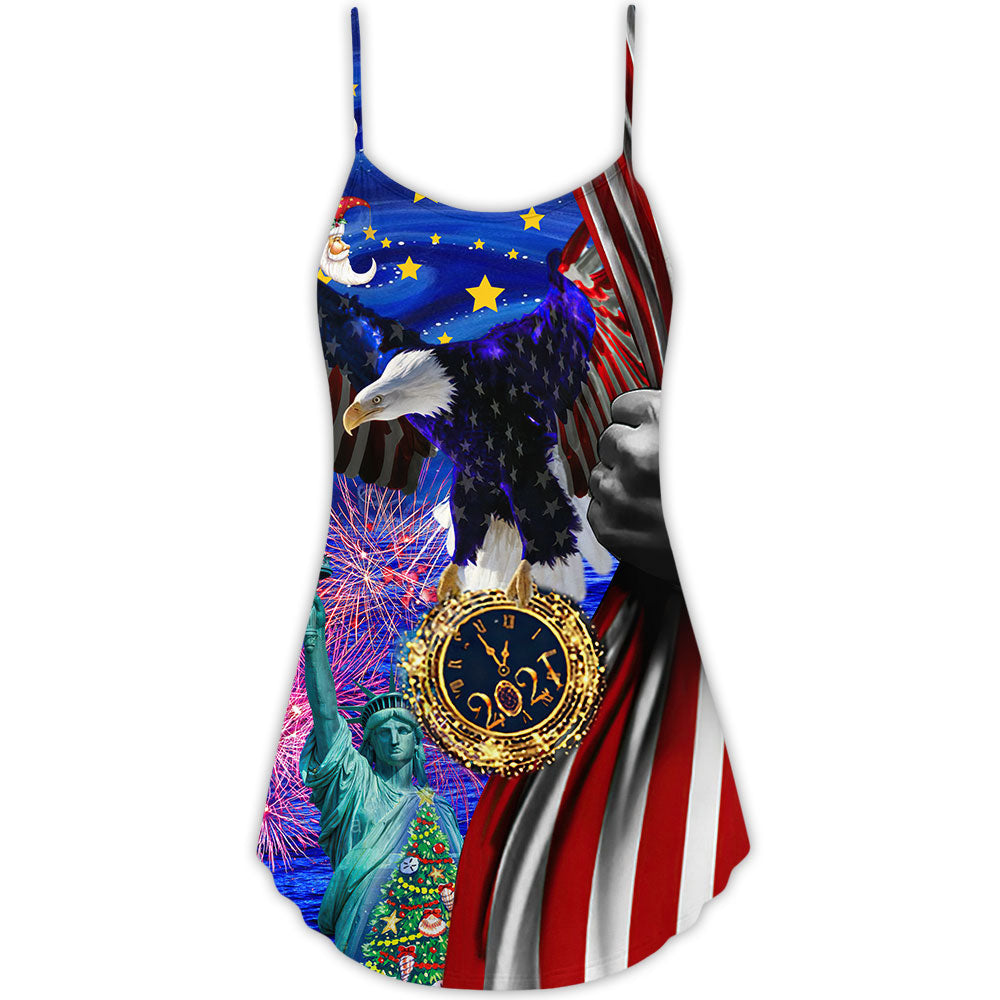 Patriotic New Year Christmas Theme V-Neck Sleeveless Cami Dress For Summer Events And Comfortable Everyday Style