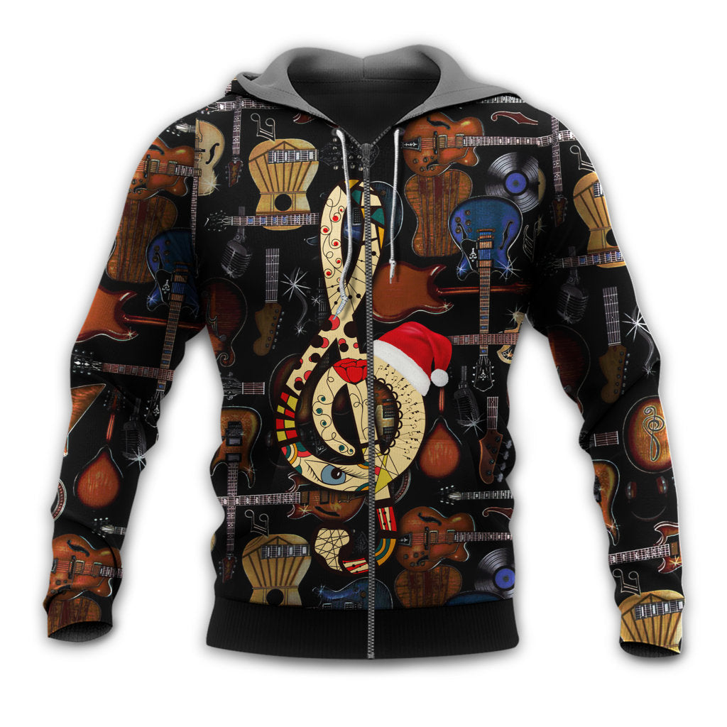Christmas Guitar Santa Hat Joy Hoodie For Christmas Gatherings Outdoor Trips And Relaxed Seasonal Style