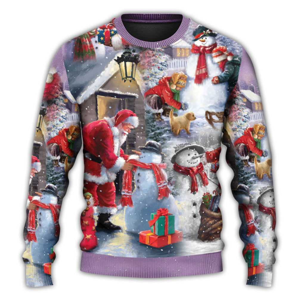 Christmas Santa Building Snowman Gift Sweater For Holiday Parties Family Gatherings And Seasonal Gift Giving