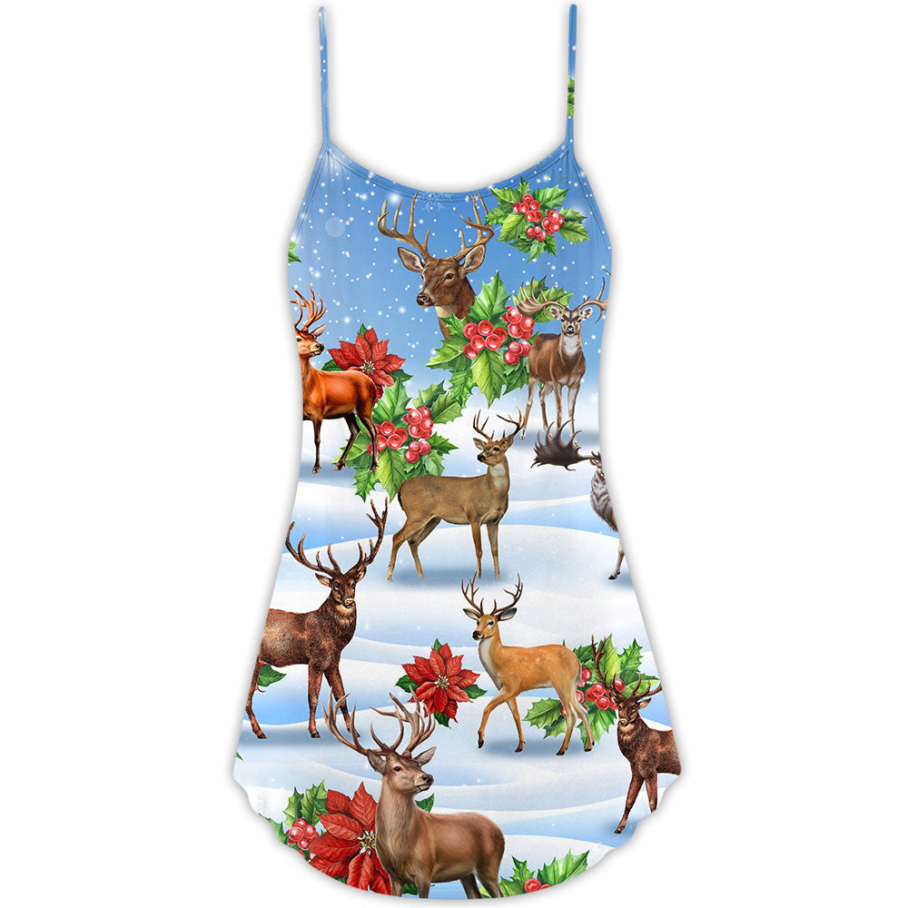 Deer Snow Art Merry Christmas – Women's Summer Sleeveless V-Neck Camisole Dress