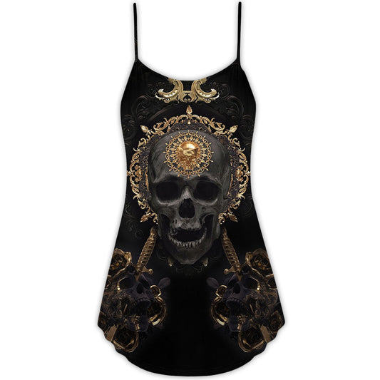 Golden Skull Stay True V-Neck Sleeveless Cami Dress For Summer Vacations Festivals And Casual Everyday Wear
