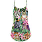 Cat Is My Life Tropical Leaf V-Neck Sleeveless Cami Dress For Beach Trips And Relaxed Vacation Style