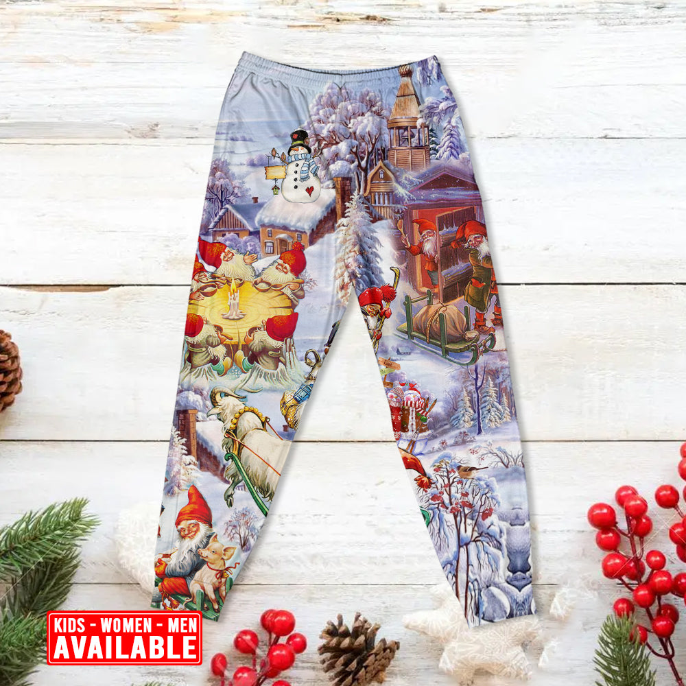 Santa And Christmas Gnomes Long Sleeve Pajamas Set For Christmas Mornings And Relaxed Lounging
