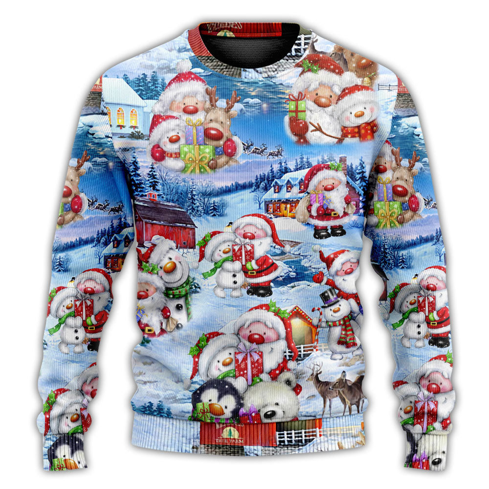 Santa And Snowman Christmas Holiday Sweater For Family Gatherings Winter Travel And Everyday Seasonal Comfort