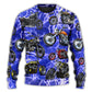 Motorcycle Lightning Blue Sweater For Vehicle Lovers Holidays Weekend Trips And Comfortable Wear