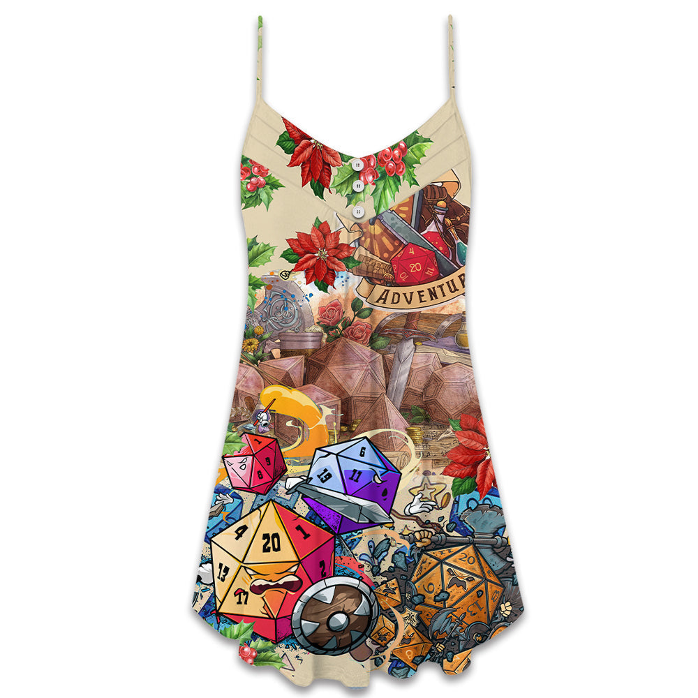 D20 Adventure Ready Christmas V-Neck Sleeveless Cami Dress For Festivals Travel And Relaxed Casual Summer Wear