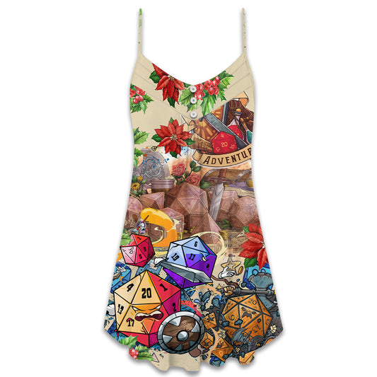 D20 Adventure Ready Christmas V-Neck Sleeveless Cami Dress For Festivals Travel And Relaxed Casual Summer Wear